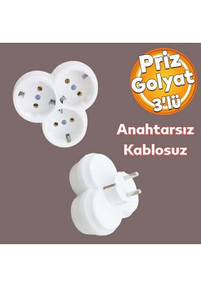 ' Lü Topraklı Papatya Priz Beyaz Çoklu Elektrik Prizi 3 Yuvalı Grup Priz Standart