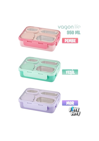 Vagonlife Lunch Box 950 ML Paslanmaz Çelik Tek Kat Dört Bölmeli Çorba Kaseli Metal Kaşıklı-fflbox7099