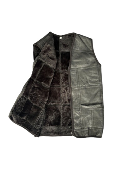 Ln Leather Özel Üretim Patchwork Kürk-süet Gerçek Deri Çocuk Yelek 5-6 Yaş Siyah