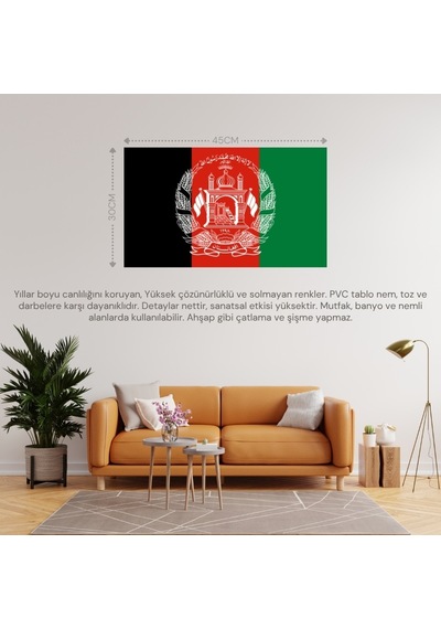 Afganistan Ülke Bayrağı 45x30cm Duvar Tablosu Çerçevesiz Pvc Tablo