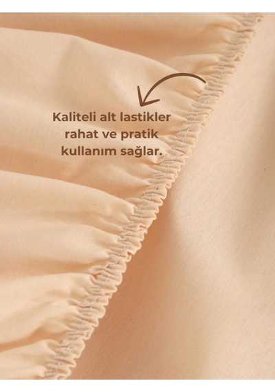 Bej Tek Lastikli Çarşaf Takımı Fitted Pamuklu Kumaş Yastık Kılıflı