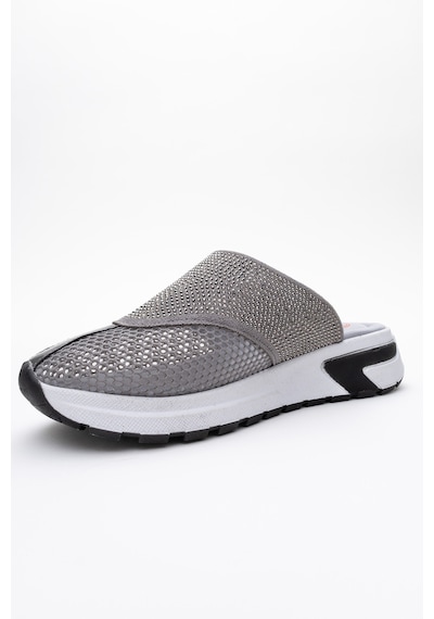 Luvishoes Glea Gri Taşlı Fileli Burnu Kapalı Kadın Terlik Gri