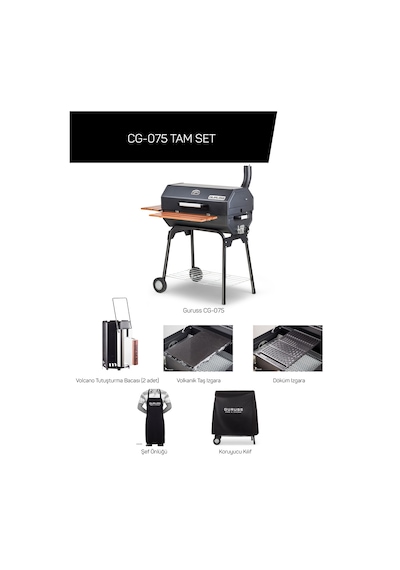 Guruss CG-075 Kömürlü Barbekü Mangal Tam Set Siyah