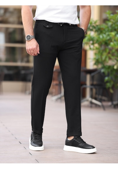 Ütü Gerektirmeyen Slim Fit Gofre Jogger Siyah
