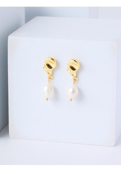 Jimmy Key Altın Rengi İnci Figürlü Sallantılı Modern Küpe 6ww439255150