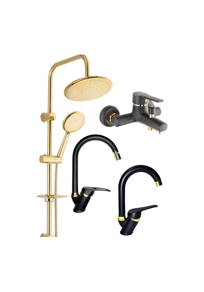 Armilla Yuvarlak Gold Robot Duş Seti, Siyah Gold Banyo, Baston Siyah Gold Lavabo Ve Mutfak Bataryası Diğer