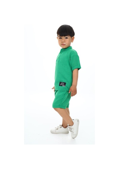 Lolliboomkids Erkek Çocuk Düğmeli Hakim Yaka Müslin Kumaş Şort Takım 2 Parça Yeşil