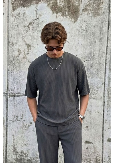 Fitilli Oversize Tişört Gri