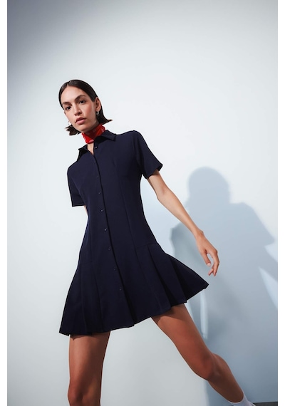 Defacto Polo Yaka Basic Düz Kısa Kollu Pileli Mini Elbise D4203AX24AUNV245 Defacto Polo Yaka Basic Düz Kısa Kollu Pileli Mini Elbise D4203AX24AUNV245