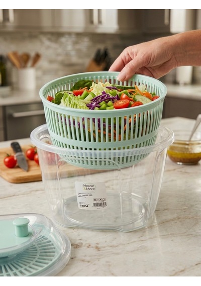 House & More 4.4 Litre Büyük Boy Sebze Meyve Kurutucu Süzgeçli Salata Dönencesi 3 Renk Turkuaz