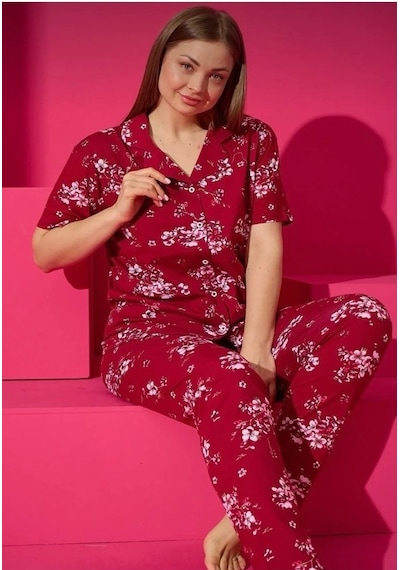 Eliz 7005-9-b Pamuk Battal Kısa Kol Kadın Pijama Takımı Çok Renkli