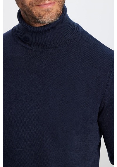 Tudors Erkek Slim Fit Dar Kesim Yumuşak Dokulu Tüylenmeyen Lacivert Tam Balıkçı Yaka Triko Kazak-29110 Lacivert