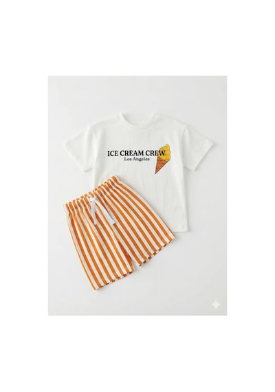 Poala Kids İce Cream Şortlu Set Turuncu