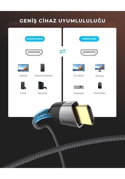 Hdmı 2.1 Kablo Uhd 8k 60hz 4k 120hz 48gbps Hdr Earc Hdcp Tv Monitör Ps5 Xbox Görüntü Kablosu Örgülü Alüminyum 2 Diğer