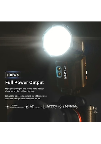 Neewer Z3r-c Canon Uyumlu 100w Yuvarlak Kafa Akülü Tepe Flaşı