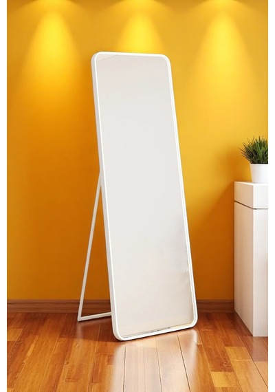 Raven Oval Kesim Modern Metal Ayaklı Boy Aynası 170 X 60 Beyaz