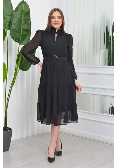 Neşeli Butik Neseli Butik Kadın Omuz Detaylı Yüksek Yaka Şifon Elbise Ry7156 - Siyah Siyah Neşeli Butik Neseli Butik Kadın Omuz Detaylı Yüksek Yaka Şifon Elbise Ry7156 - Siyah Siyah