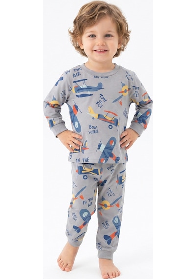 Modanıno Erkek Çocuk %100 Pamuk Pijama Takımı 9-36ay 12737ıs Füme