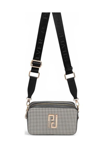 Silver & Polo Silver Polo Siyah - Siyah Kaz Ayağı Ekose Kadın Çapraz Çanta Sp1078