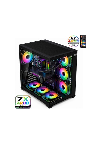 Alpha Elite 7x Argb Fan Kumanda Ve Kontrolcü Atx Boş Bilgisayar Kasası Siyah