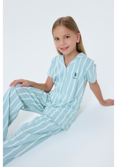 U.s. Polo Assn. Kız Çocuk Yeşil Gömlek Pijama Takım 5274-49918 Yeşil