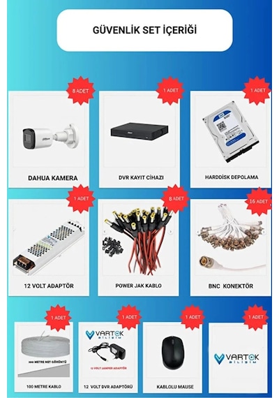 8 Kameralı 2mp Gece Renkli Güvenlik Kamerası Seti, 500 Gb Hdd, Fullhd İç Dış Mekan Uyumlu 27625506