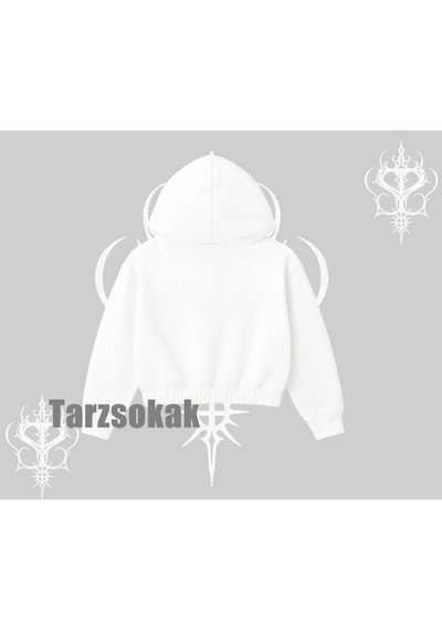 Startmore Sweet Day Cupcake Baskılı Kapşonlu Crop Sweatshirt Beyaz