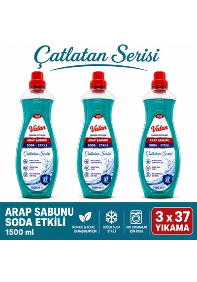 Vatan Çamaşır Deterjanı Arap Sabunu Etkili 3 Adet 1500 Ml