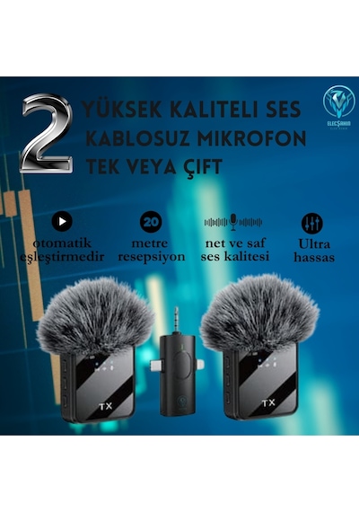 F11-2 Mikrofon. 2 Küçük Mikrofonun 3'ü 1 Arada, iPhone Uyumlu, Android Telefonlar Ve Kamera 6,35mm Fişi Var