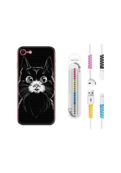 Apple Uyumlu iPhone 6/6S Kılıf Kablo Koruyuculu Komik Kedi 1863