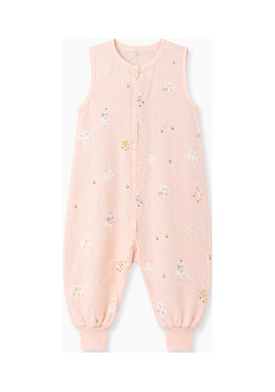 Babyhola Yazlık Müslin Çocuk Uyku Tulumu 1-8 Yaş Unisex Kısa Kollu %100 Pamuk 2703 Pembe