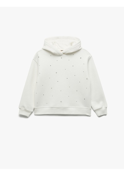 Koton Şardonlu Uzun Kollu Oversize Kapşonlu Sweatshirt Ekru 7wkg10025ak