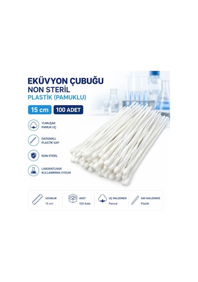 Eküvyon Çubuğu Non Steril Plastik Pamuklu 15 Cm 100 Adet