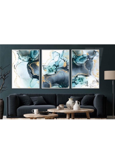 Alüminyum Çerçeveli Gerçek Cama Baskı Sanat Temalı 3'lü Set Cam Tablo 0016