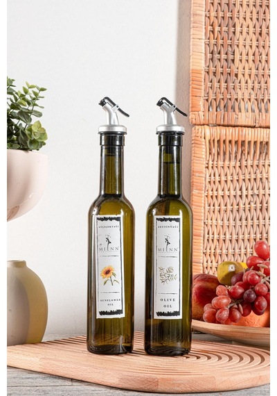 Oilcan Amber 2'li Yağdanlık 375 Ml Zeytinyağ Sıvıyağ Şişesi Sızdırmaz Kapaklı Yağdanlık Şeffaf