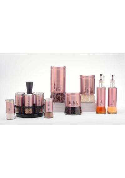 Winterbach 14 Parça Metal Cam Baharat Mutfak Takımı H4185 Rosegol Pembe