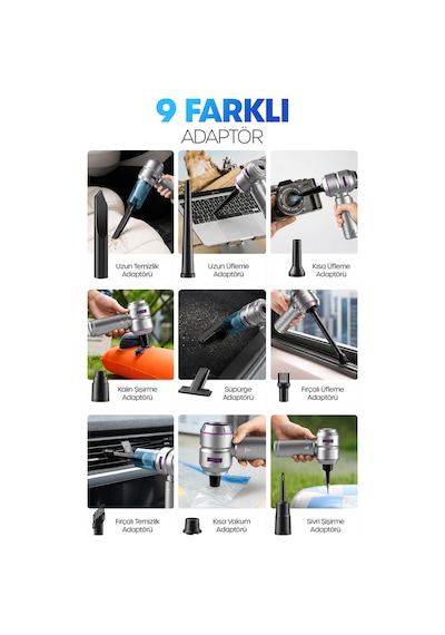 Kablosuz Şarjlı Araç İçi Süpürge 110 W Güçlü Vakum & Üfleme Şişirme Cihazı El Süpürgesi Hl121