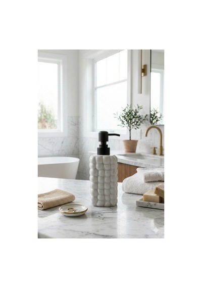 Dekoratif Seramik Bubble Sabunluk -400ml- 17x7x7 Cm Beyaz - Mermer