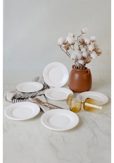Keramika Beyaz Linda Pasta Tabağı 19 Cm 6 Adet 006 Beyaz