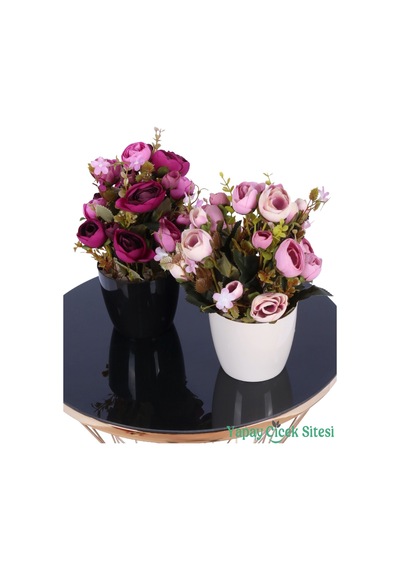 Yapay Çiçek Sitesi Plastik Saksıda Yapay Ranunkulus Tanzimi 2'li Set 30 Cm Mor Pembe - Pudra Pembe