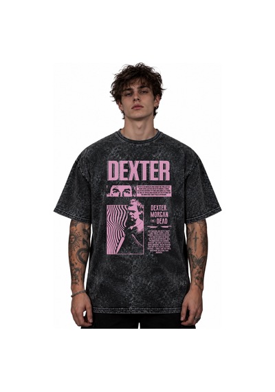 Sevbano Dexter Dizi Baskılı Unisex Oversize Vintage Yıkamalı Tişört Siyah