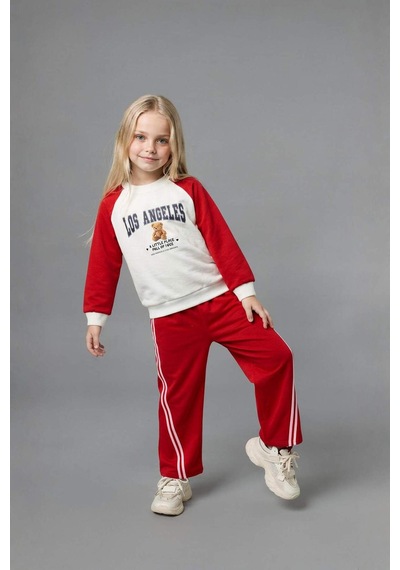 Defacto Regular Fit Ayıcıklı Uzun Kollu Üst Lastikli Paça Alt 2li Takım Kız Bebek I3661a526aurd70 Kırmızı-rd70