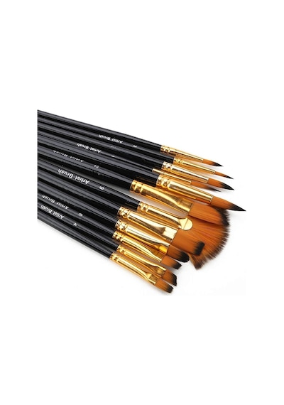 Ressam Sanat Malzemeleri Seti 12'li Fırça Seti + 5'li Metal Spatula Akrilik, Suluboya, Yağlıboya İçin Profesyonel