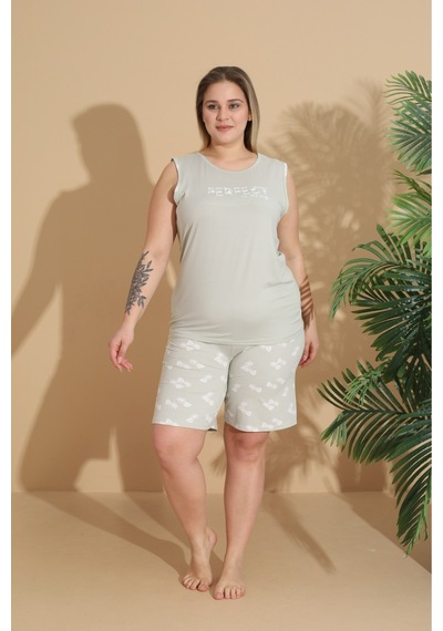 Eyfuze Kadın Milan Kumaş Büyük Beden Curve Baskılı Desenli Şortlu Pijama Takımı Açık Yeşil Eyfuze Kadın Milan Kumaş Büyük Beden Curve Baskılı Desenli Şortlu Pijama Takımı Açık Yeşil