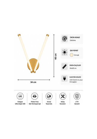 Vasko Modern Led Duvar Apliği Günışığı Eskitme