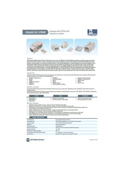 Hcs J6E-00873 8P8C Rj-45 Utp Keystone Jack Cat 6E 24 Adet