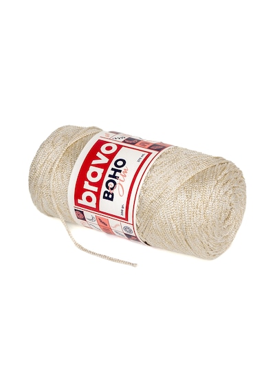 Boho Simli Polyester Makrome İplik 200 Gr 270 Metre Renk Kodu: 001a Beyaz Altın