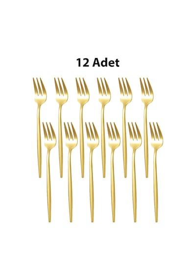410 Çelik 12 Adet Gold Renk Tatlı Ve Meyve Çatalı Cin611sr-12 Altın
