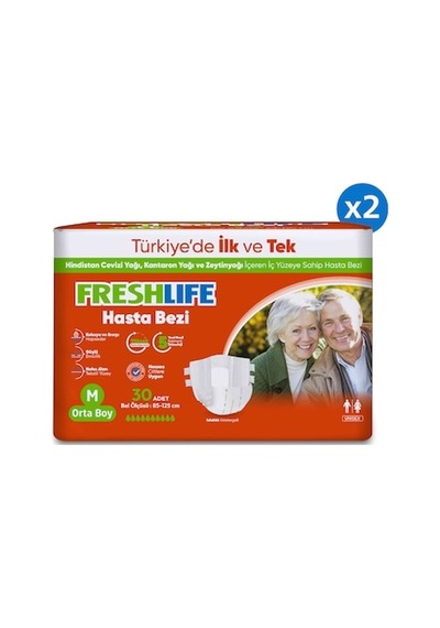 Freshlife 2'li Medium Bel Bantlı Yetişkin Hasta Bezi 30x2 60 Adet M