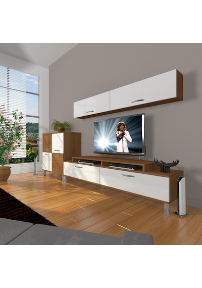 Decoraktiv Ekoflex 6y Slm Krom Ayaklı Tv Ünitesi Tv Sehpası Ceviz - Beyaz